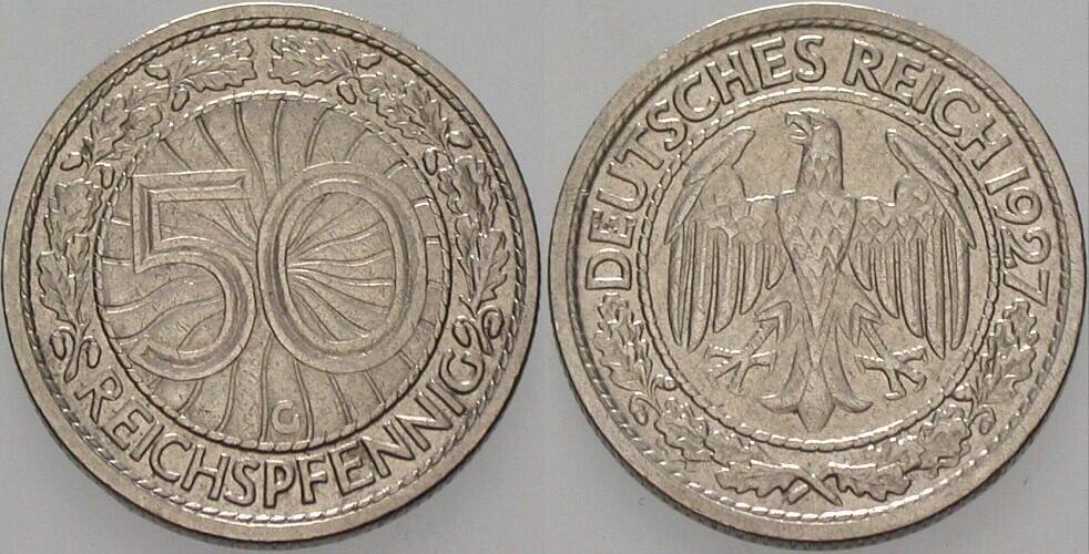 50 Reichspfennig 1927 J. 324 Sehr schön - vorzüglich