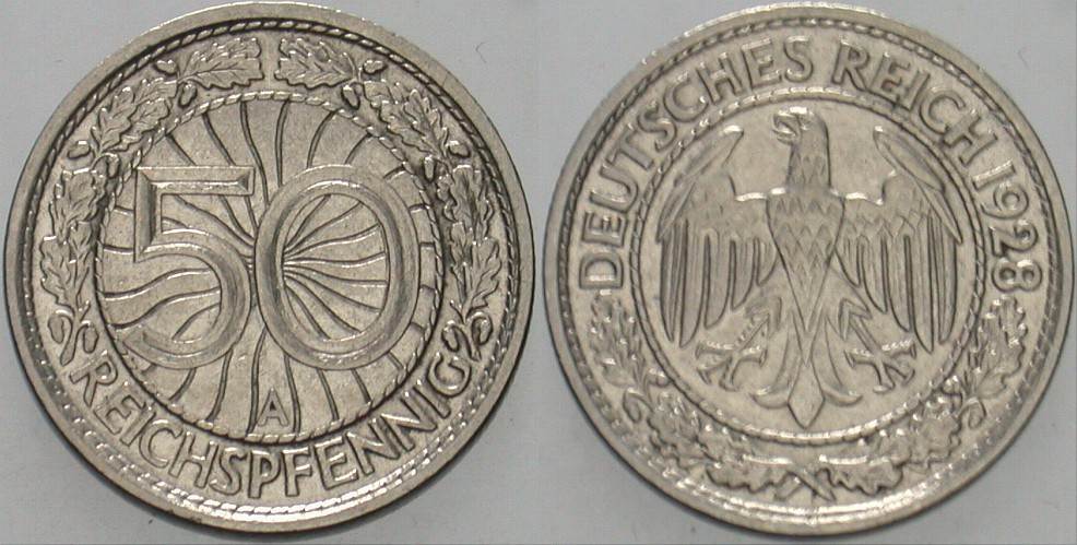 50 Reichspfennig 1928 J. 324 Sehr schön - vorzüglich