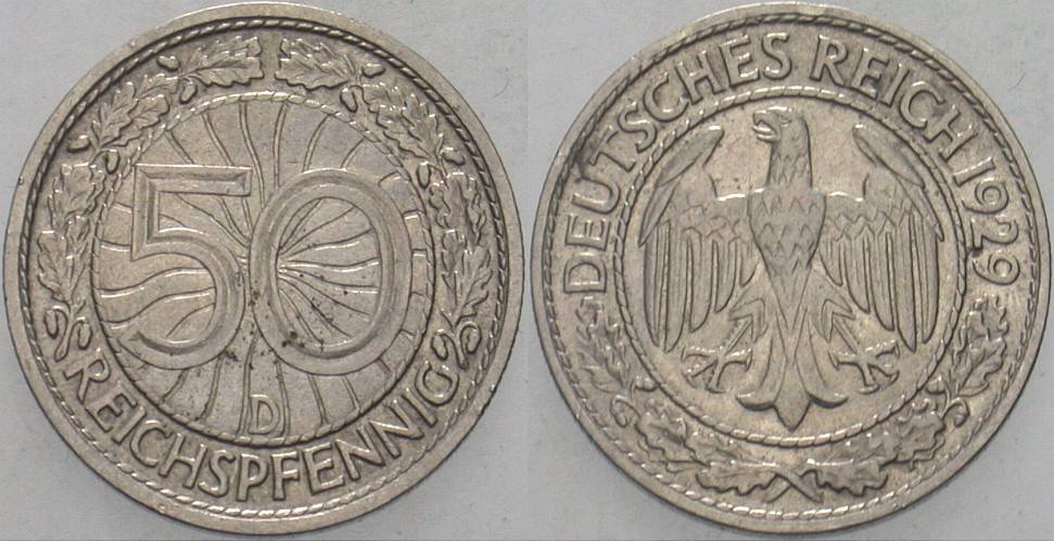 50 Reichspfennig 1929 J. 324 Sehr schön - vorzüglich