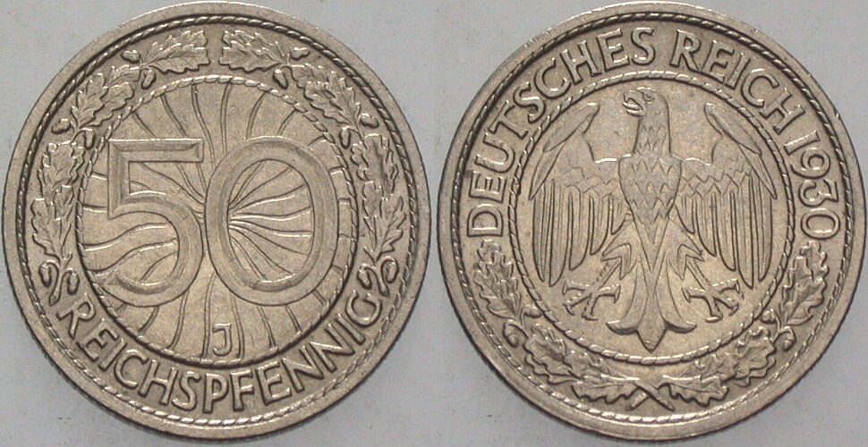50 Reichspfennig 1930 J. 324 Fast vorzüglich