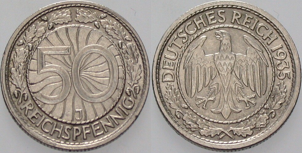 50 Reichspfennig 1935 J. 324 Vorzüglich
