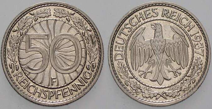 50 Reichspfennig 1937 J. 324 Vorzüglich +
