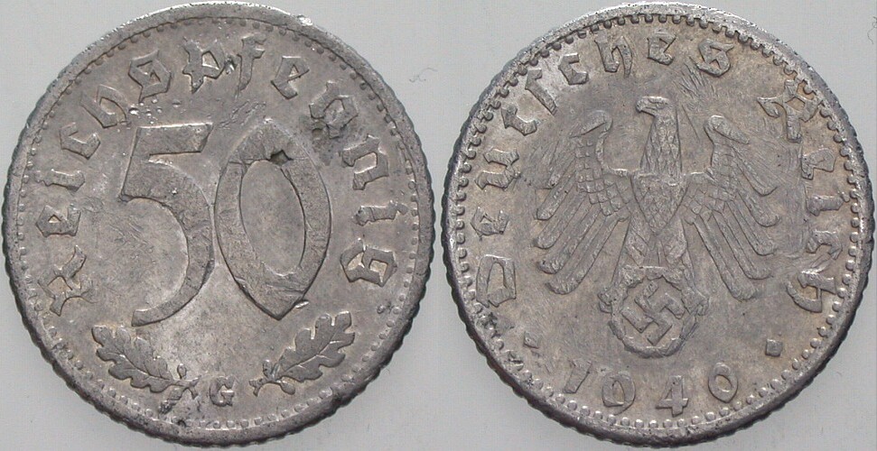 50 Reichspfennig 1940 J. 372 Randfehler, sehr schön