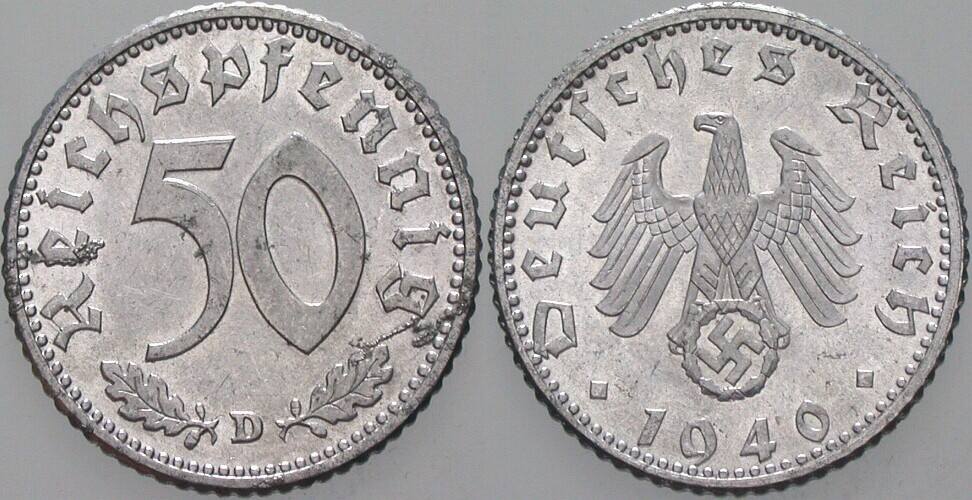 50 Reichspfennig 1940 J. 372 Winz. Schrötlingsfehler, vorzüglich