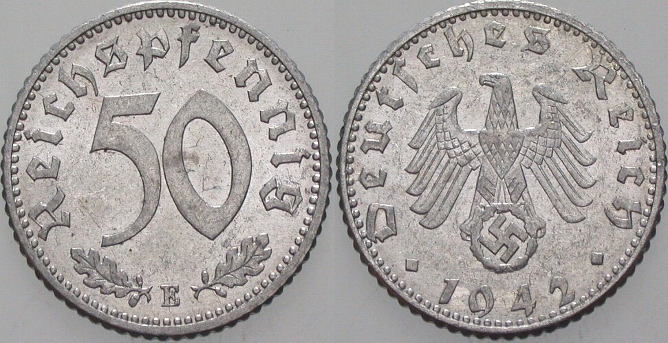 50 Reichspfennig 1942 J. 372 Prägefrisch, kleine Kratzer