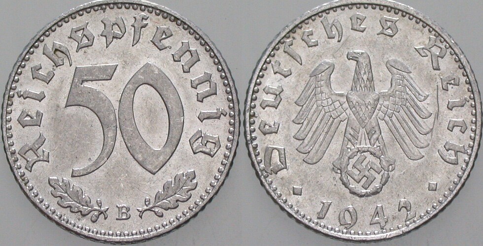 50 Reichspfennig 1942 J. 372 Winz. Kratzer, vorzüglich +