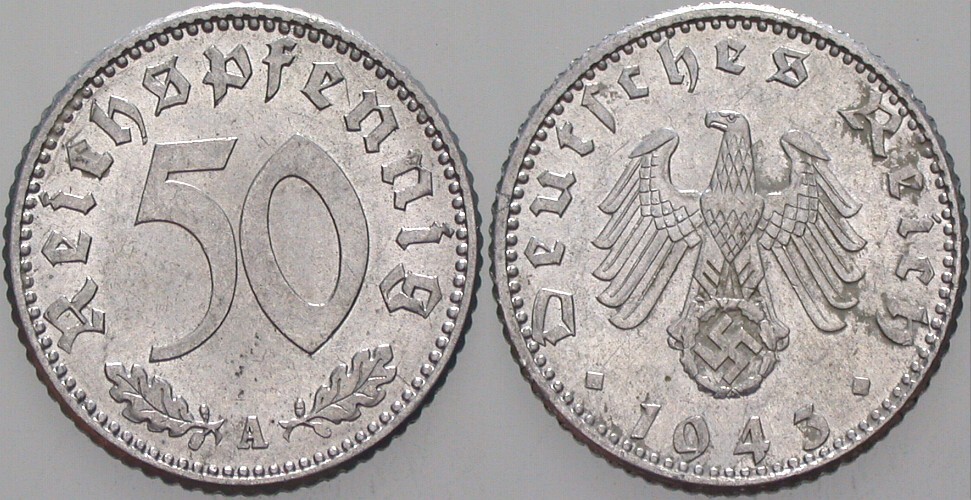 50 Reichspfennig 1943 J. 372 Fast Stempelglanz