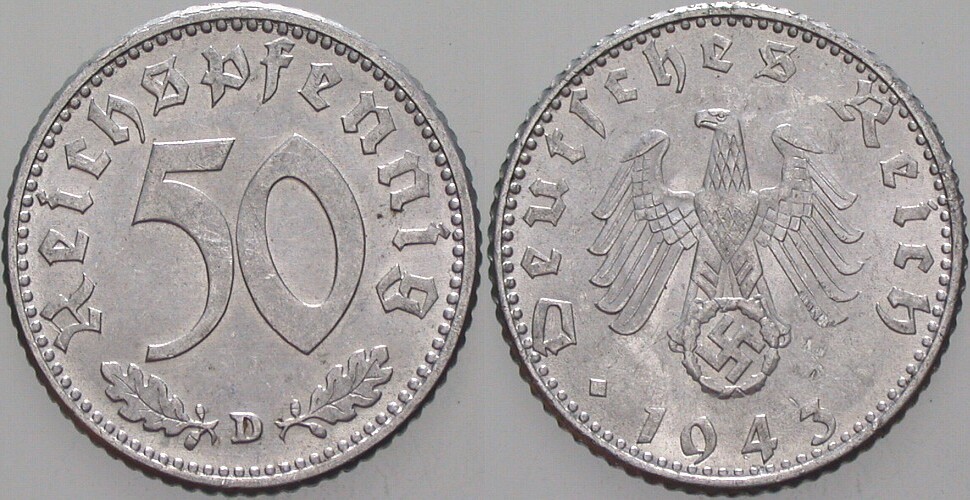 50 Reichspfennig 1943 J. 372 Vorzüglich - Stempelglanz