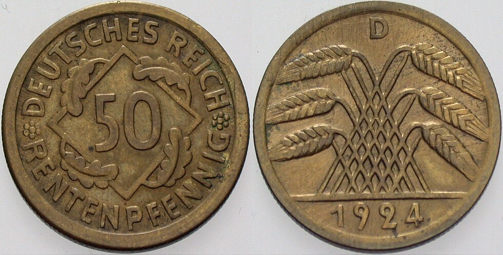 50 Rentenpfennig 1924 J. 310 Sehr schön +