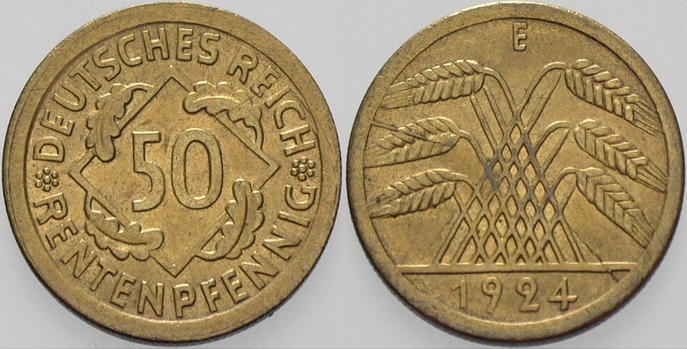 50 Rentenpfennig 1924 Vorzüglich - Stempelglanz