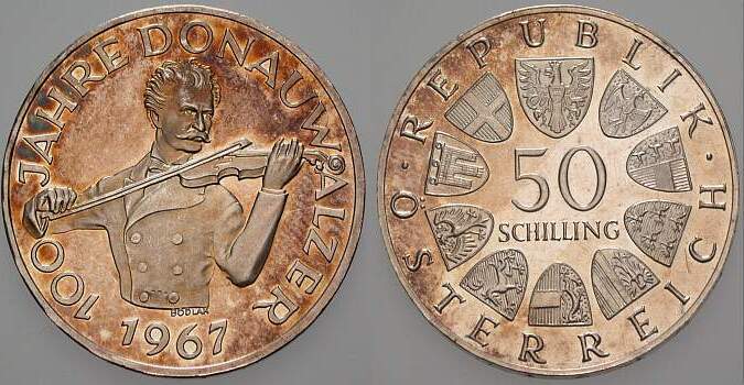 50 Schilling 1967  Patina, wz. Haarlinien, Polierte Platte