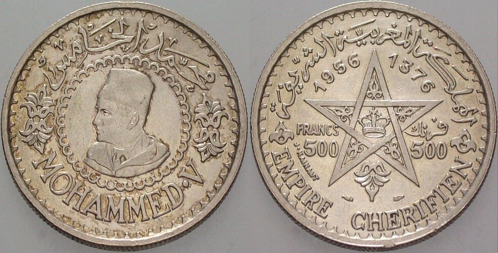 500 Francs 1956 KM 54 Patina, vorzüglich - Stempelglanz