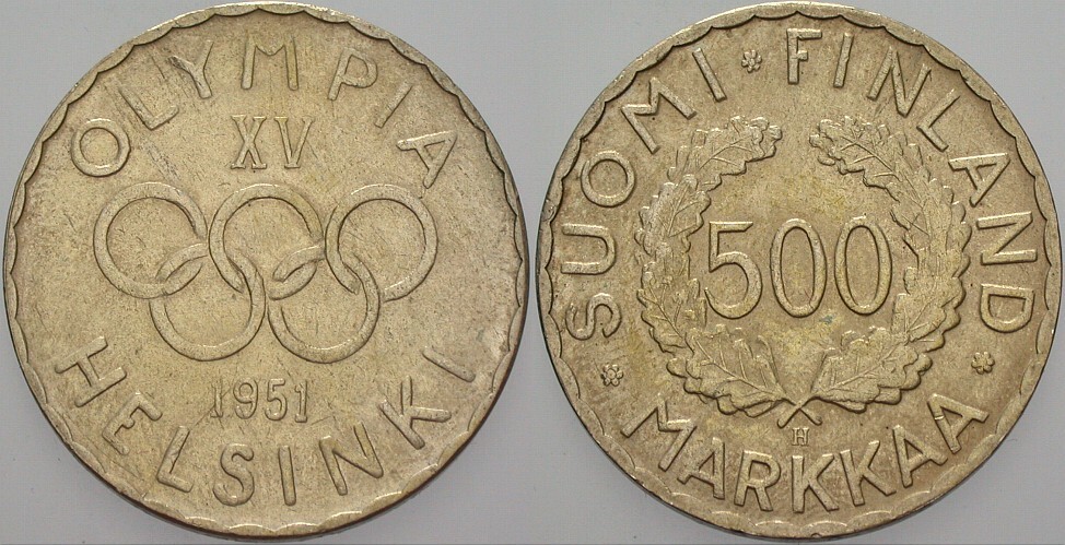500 Markkaa 1951 K.M. 35 Patina, sehr schön - vorzüglich