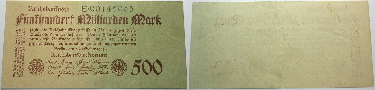500 Milliarden Mark 26.10.1923 Rosenberg 124 b Kassenfrisch
