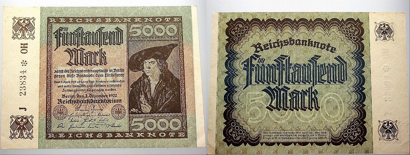 5000 Mark 2.12.1922 Grabowski DEU-91 c Rosenberg 80 Kassenfrisch