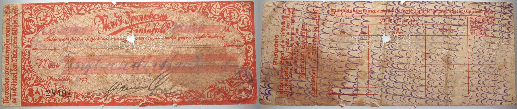 500000 Mark 01.08.1923 Topp 74.37. Ausgebleichter Schein, kleines Loch, kleiner Einriss, sonst gebraucht