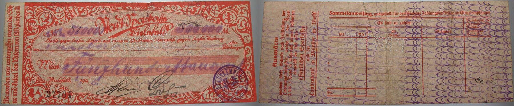 500000 Mark 01.08.1923 Topp 74.37. Stark gebraucht - gebraucht