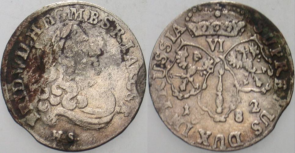 6 Gröscher 1682 Schrötter 1800 Belag, fast sehr schön