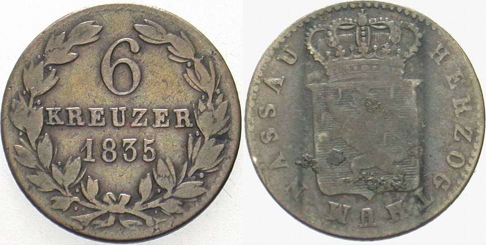 6 Kreuzer 1835 Jaeger 40 AKS 47 Fast sehr schön