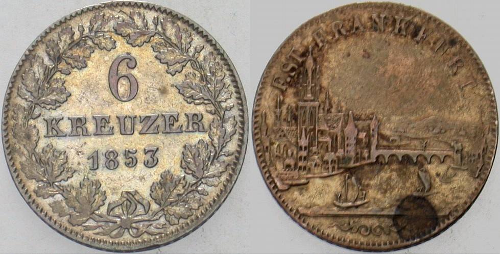 6 Kreuzer 1853 Jaeger 30 AKS 20 Fleckig, sehr schön - vorzüglich