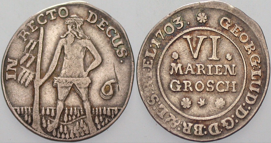 6 Mariengroschen 1703 Welter 2179 Kl. Kratzer, Patina, sehr schön +