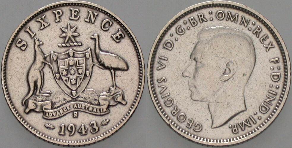 6 Pence 1943 K.M. 38 Sehr schön