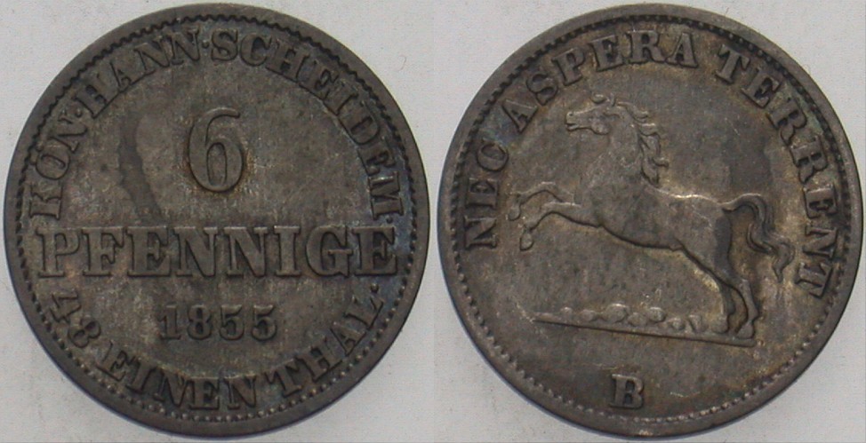 6 Pfennige 1855 Jaeger 76 AKS 150 Patina, gutes sehr schön
