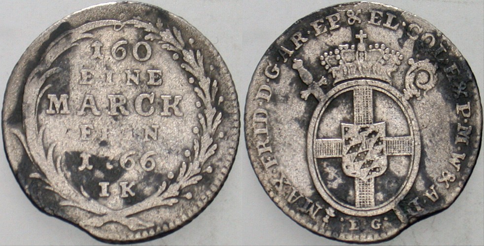 6 Stüber (1/16 Konventionstaler) 1766 Noss 812 Kl. Zainende, Patina, sehr schön