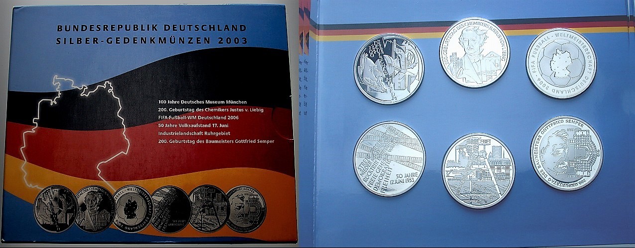 6 x 10 EURO 2003 Jaeger 497,498,499,500,501,503 Spiegelglanz