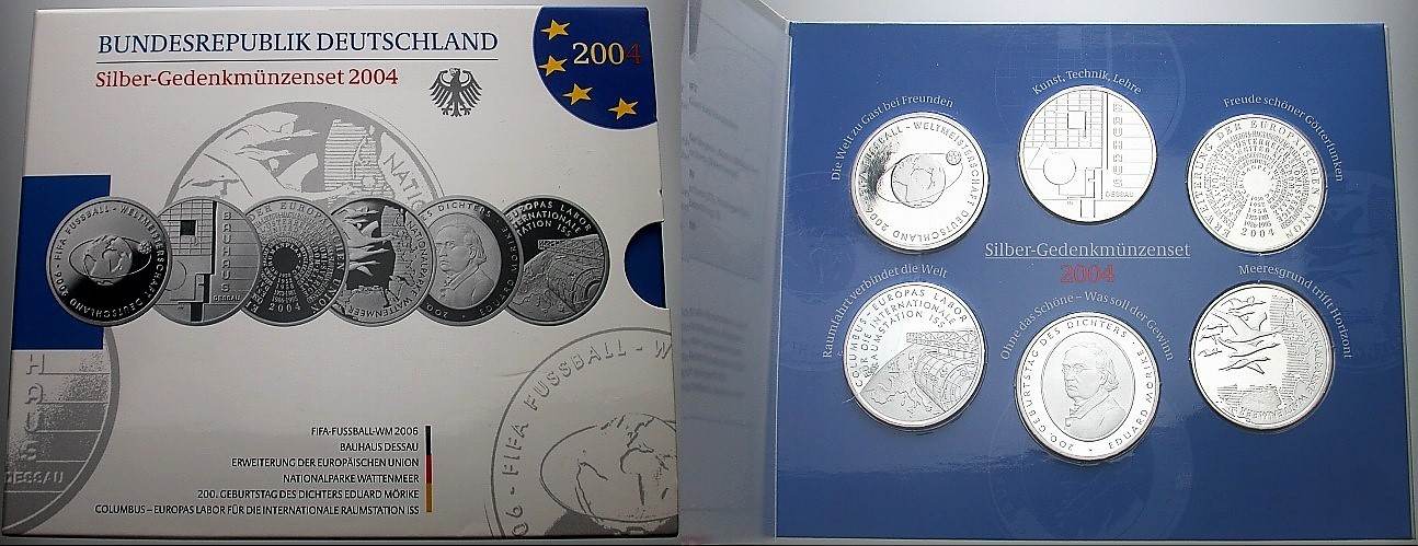 6 x 10 EURO 2004 Jaeger 504,505,506,507,508,510 Spiegelglanz