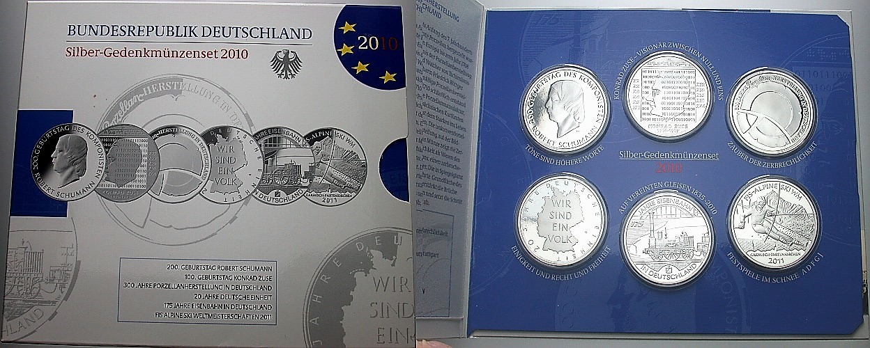 6 x 10 EURO 2010 Jaeger 550,551,553,554,556,557 Spiegelglanz