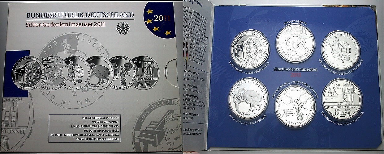 6 x 10 EURO 2011 Jaeger 559,560,561,563,564,565 Spiegelglanz