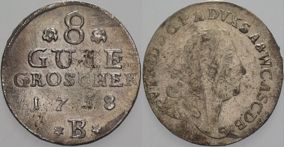 8 Gute Groschen 1758 Mann 613 Sehr schön - vorzüglich