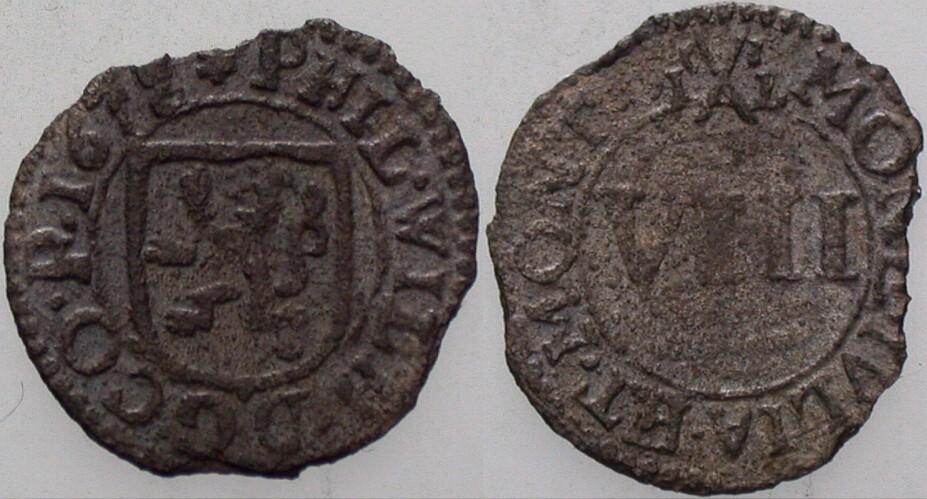 8 Heller 1673  Randausbrüche, fast sehr schön
