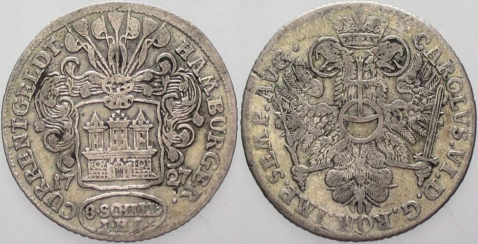 8 Schilling 1727 Gaedechens 711 Jaeger 7 Sehr schön