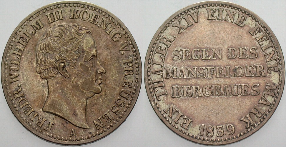 Ausbeutetaler 1839 Jaeger 63 Thun 251 AKS 18 Patina, sehr schön +