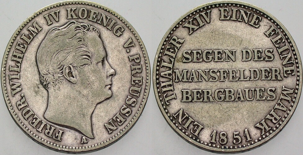 Ausbeutetaler 1851 Jaeger 75 Thun 257 AKS 75 Sehr schön