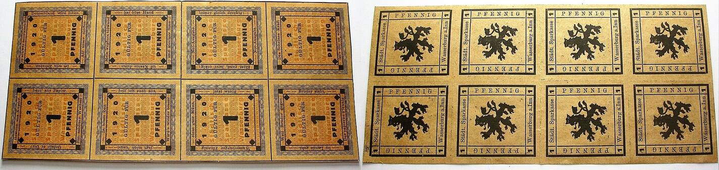 Bogen mit 8 x 1 Pfennig 1920 Grabowski/Mehl 1382.1 Leicht gebraucht