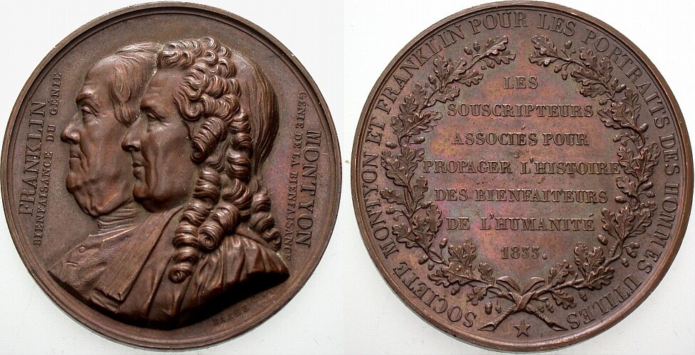 Bronzemedaille 1833 Patina, vorzüglich