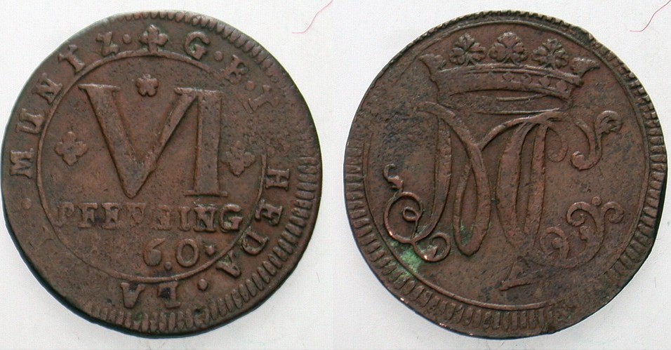 Cu 6 Pfennig 1760 Weingärtner 597 Fast sehr schön