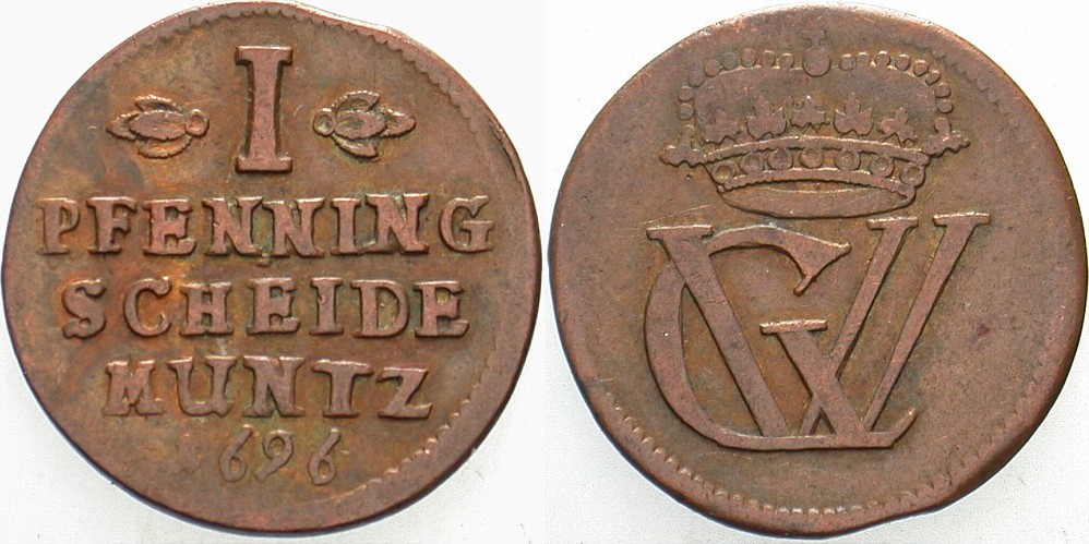 Cu Pfennig 1696 Welter 1652 Sehr schön