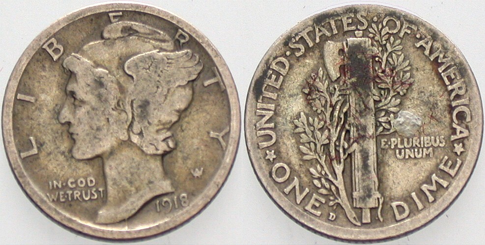 Dime 1918 Sehr schön