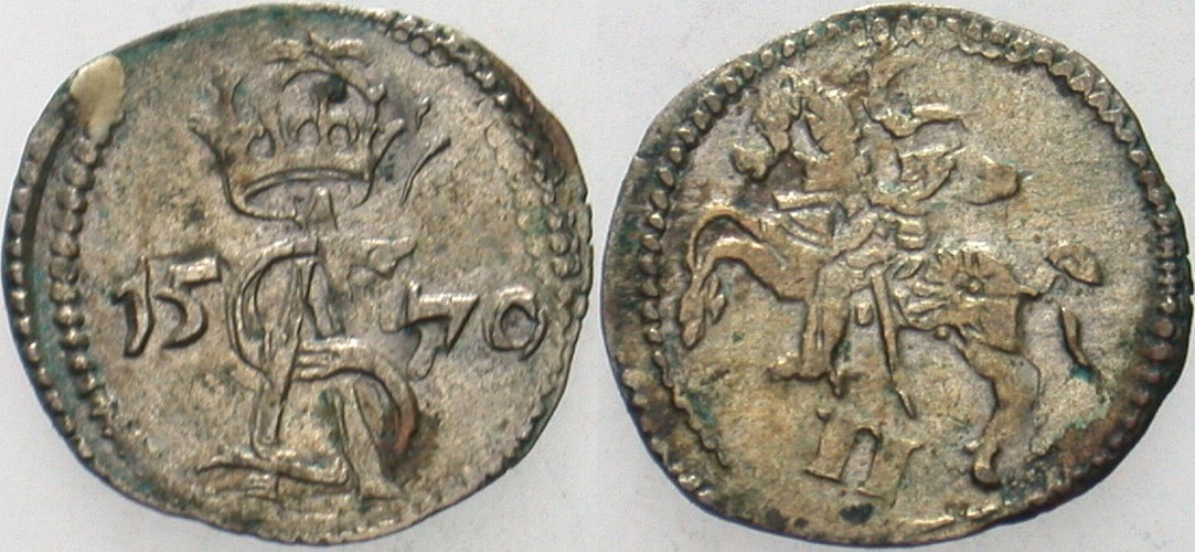 Doppeldenar 1570 Patina, sehr schön - vorzüglich