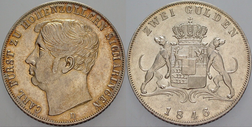Doppelgulden 1846 Jaeger 14 AKS 10 Patina, fast Stempelglanz