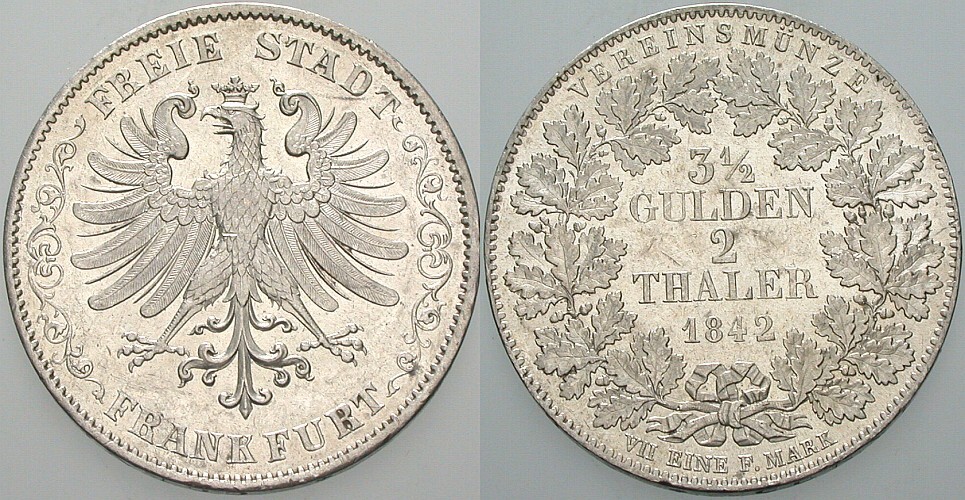Doppeltaler 1842 Jaeger 23 Kahnt 182 AKS 2 Patina, wz. Kratzer, vorzüglich - Stempelglanz