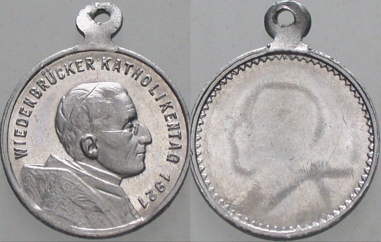einseitige Alumedaille 1921  Prägefrisch mit Originalhenkel