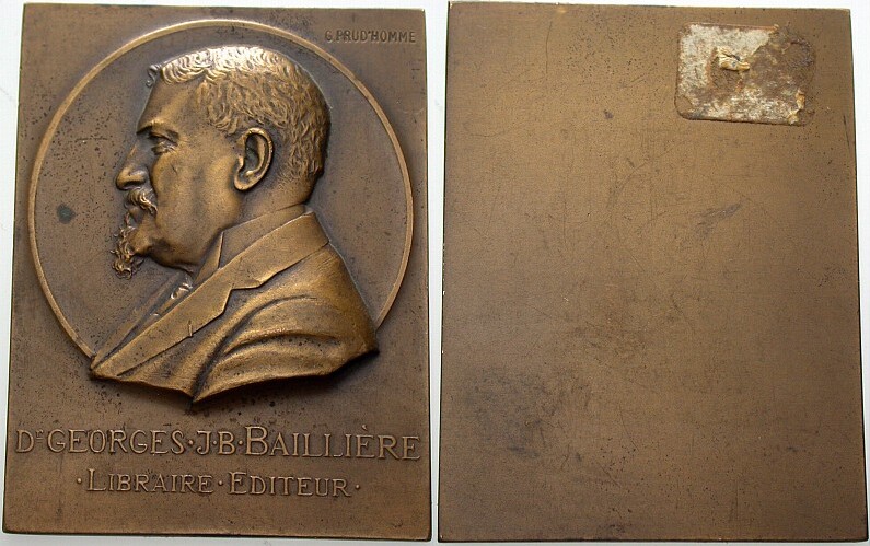 einseitige Bronzeplakette o.J. Fast vorzüglich mit Kleberesten
