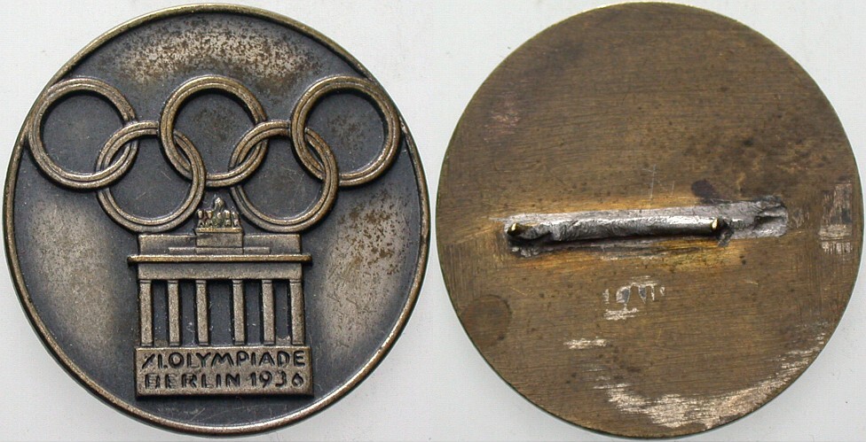 Einseitige Teilnehmerplakette 1936  Nadel entfernt, sehr schön