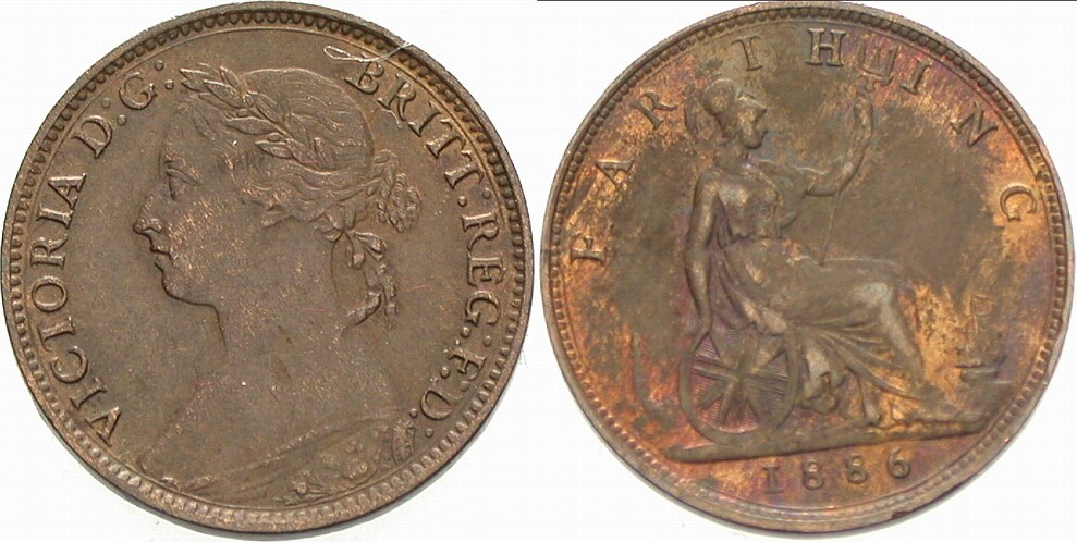 Farthing 1886 Krause/Mishler 753 Patina, vorzüglich +