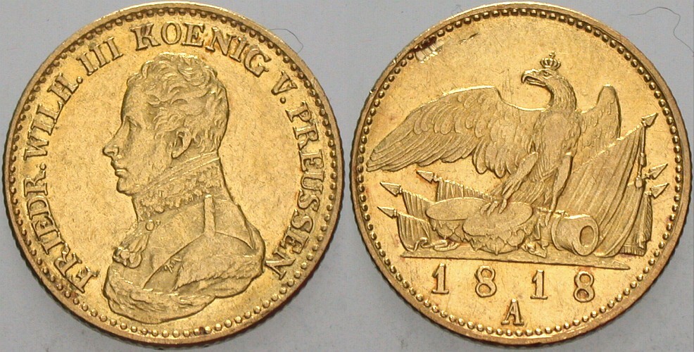 Friedrich d´or 1818 Jaeger 107 Olding 210 AKS 4 Druckstelle am Rand, sonst sehr schön - vorzüglich